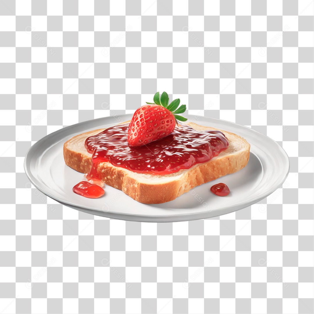 Prato de Torrada com Geleia de Morango PNG Transparente
