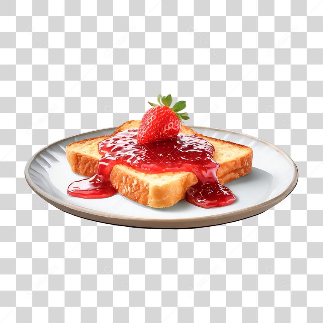 Prato de Torrada com Geleia de Morango PNG Transparente