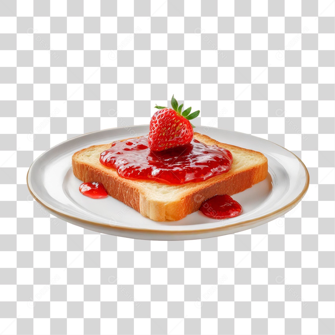 Prato de Torrada com Geleia de Morango PNG Transparente