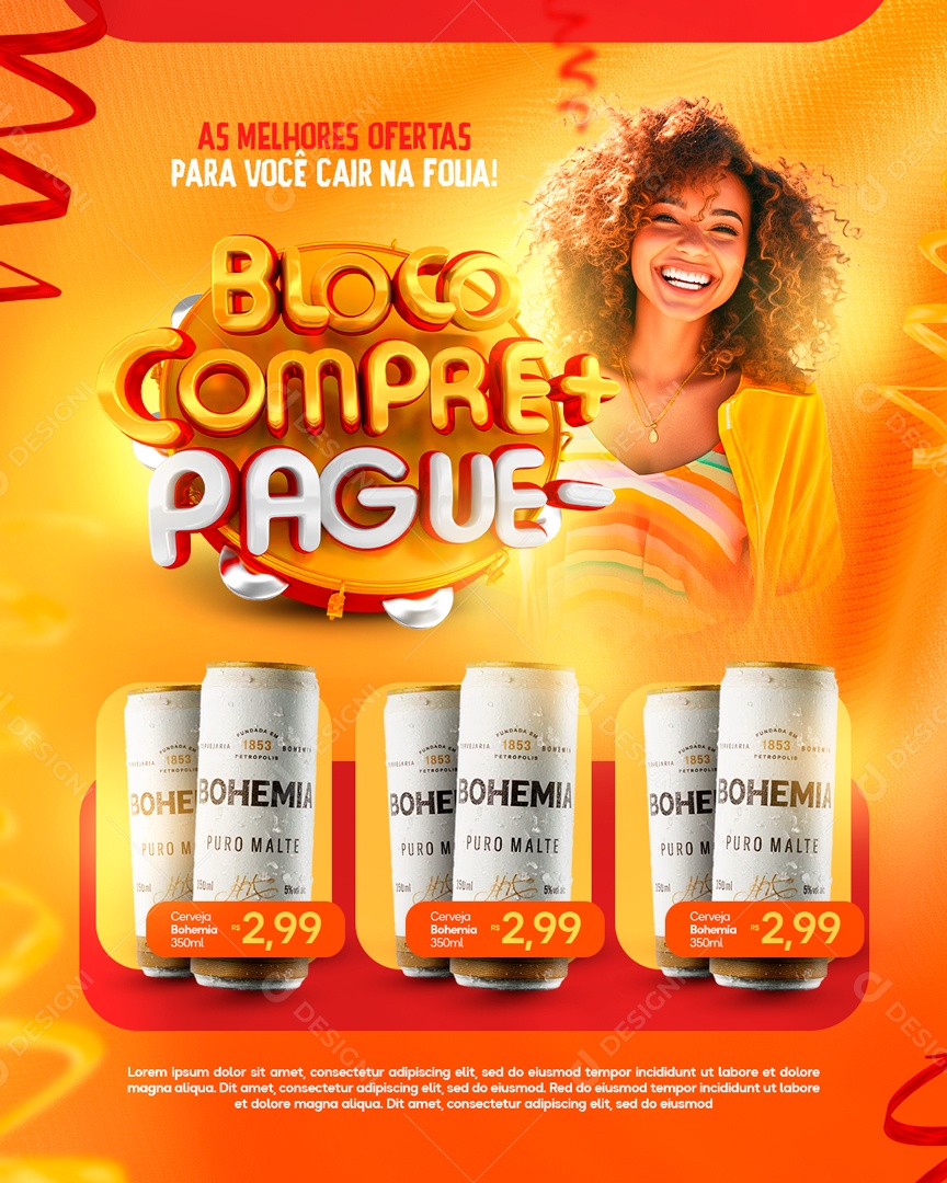 As Melhores Ofertas para Você Cair na Folia Cerveja Bohemia 2,99 Social Media PSD Editável