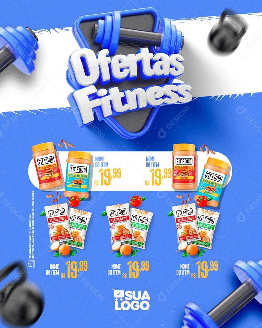 Ofertas Fitness Fit Food Pasta de Amendoim e Veggie Chips Social Media PSD Editável