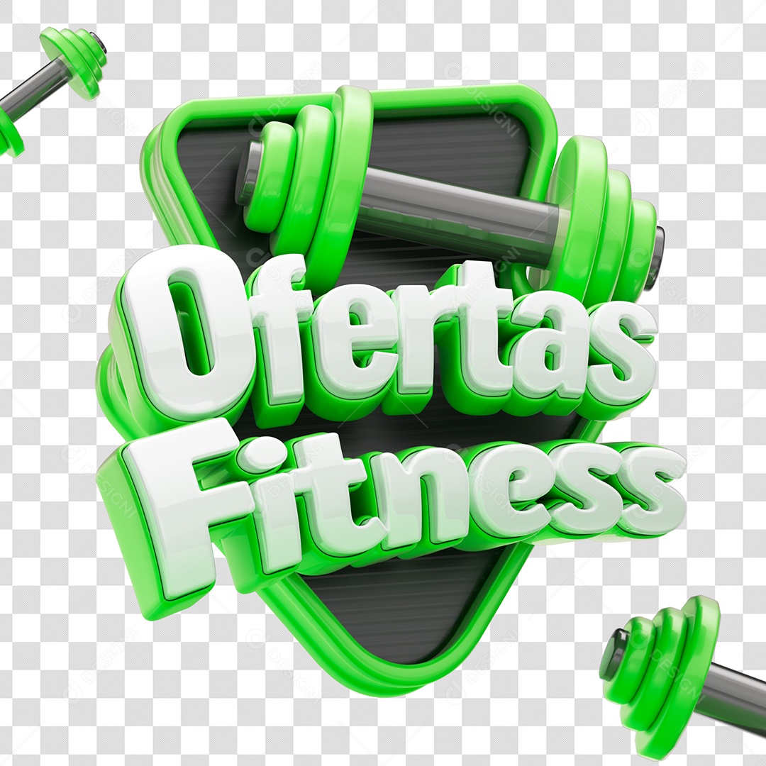 Ofertas Fitness Selo 3D Verde Branco para Composição PSD