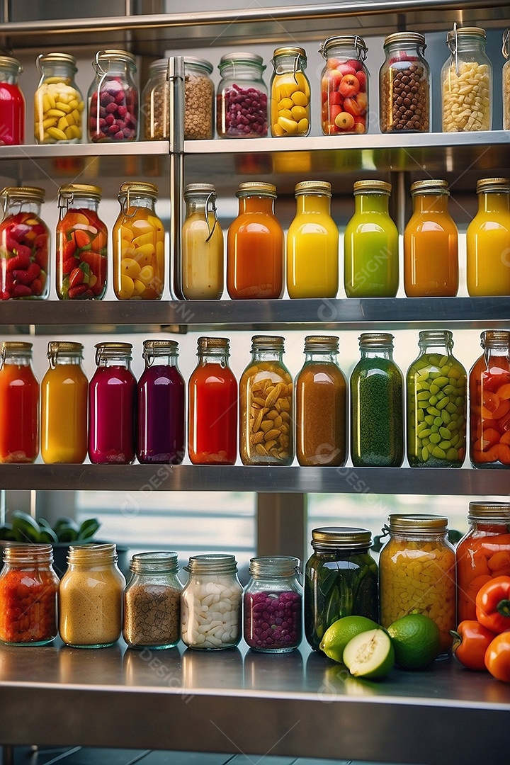 Alimentos saudáveis ​​sendo cozidos no fundo da cozinha cores vibrantes e brilhantes IA generativa