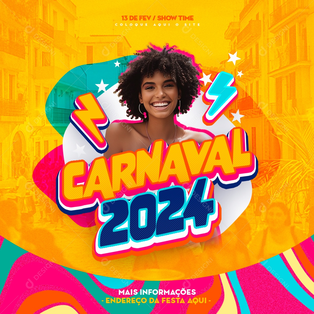 Carnaval 2024 13 de Fevereiro Show Time Social Media PSD Editável