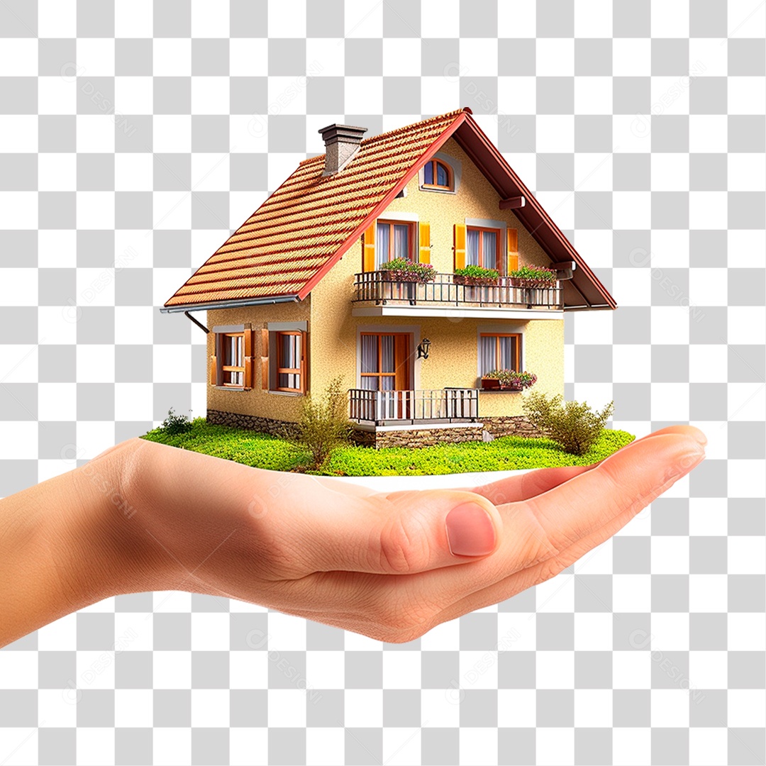 Mão Segurando uma Pequena Casa PNG Transparente