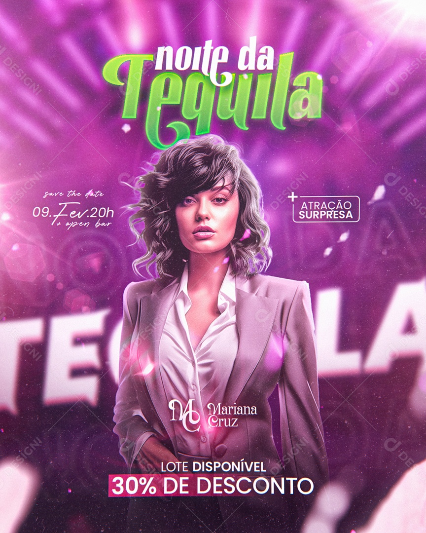 Flyer Noite da Tequila Mariana Cruz Social Media PSD Editável