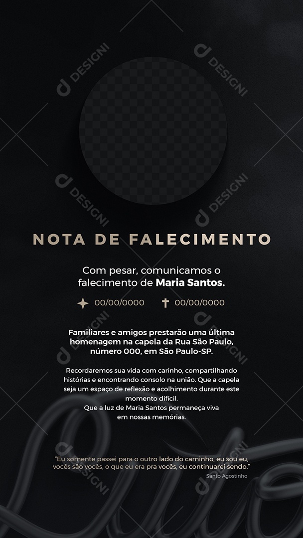 Story Nota de Falecimento com Pesar Cominicamos a Perda de Maria Santos Social Media PSD Editável