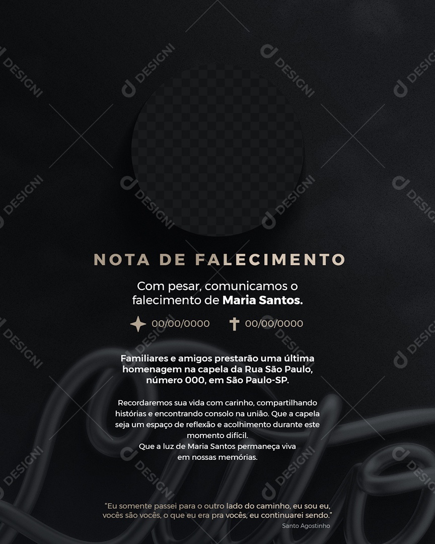Nota de Falecimento com Pesar Cominicamos a Perda de Maria Santos Social Media PSD Editável