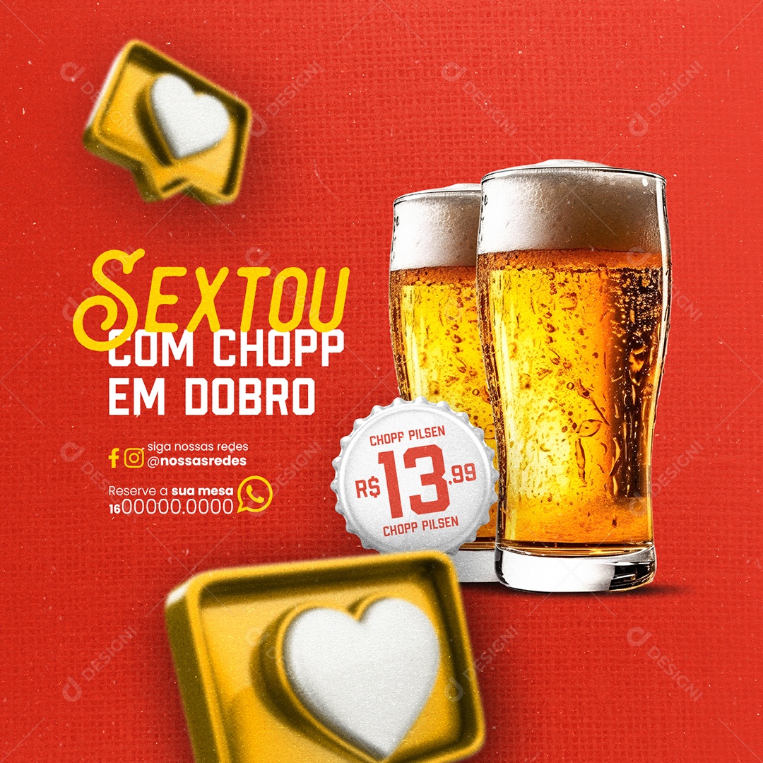 Barzinho Sextou com Chopp em Dobro Social Media PSD Editável