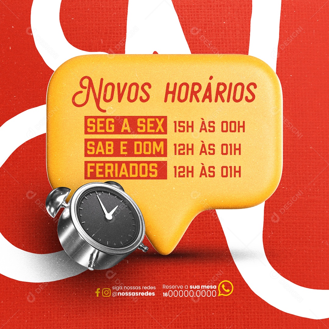 Barzinho Novos Horários Reserve a sua mesa Social Media PSD Editável