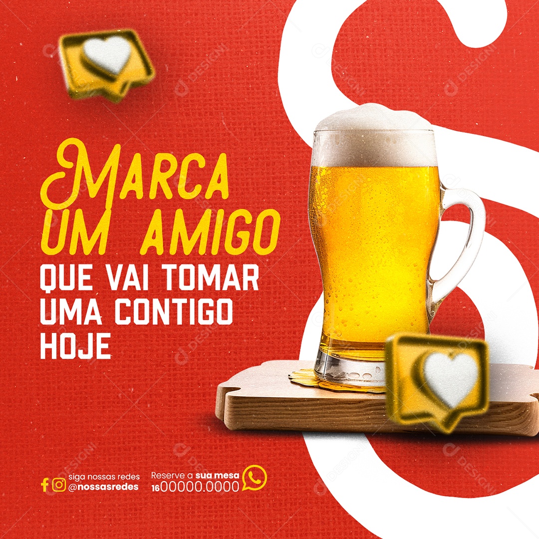 Barzinho Marca um Amigo Que vai Tomar Uma Contigo Hoje Social Media PSD Editável