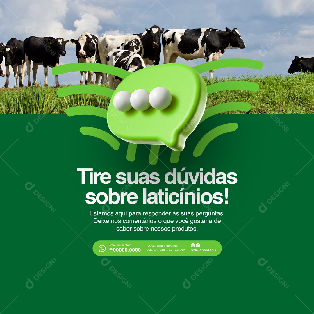 Tire suas dúvidas sobre laticínios Social Media PSD Editável