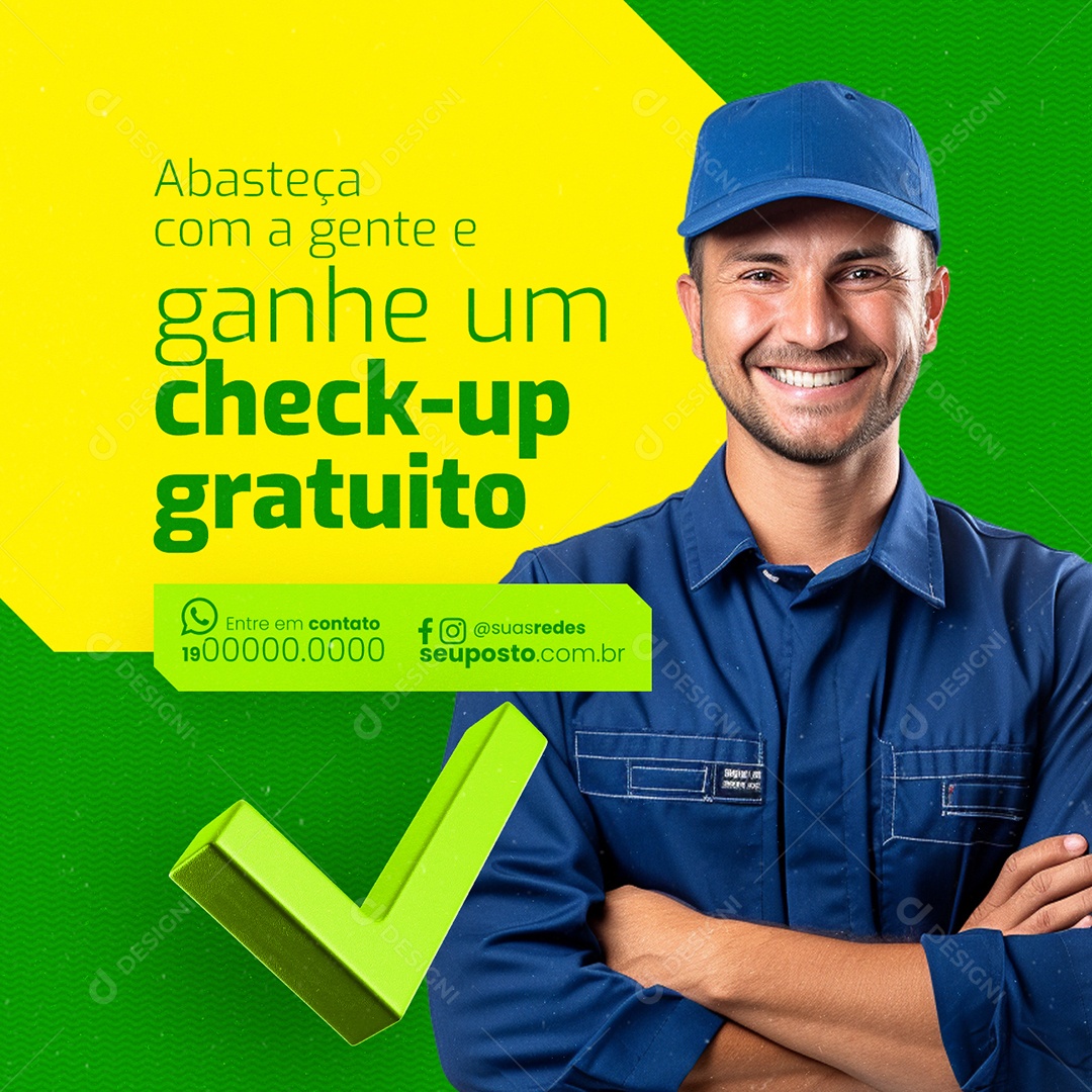 Posto de Gasolina Abasteça com a gente e ganhe um check up gratuito Social Media PSD Editável