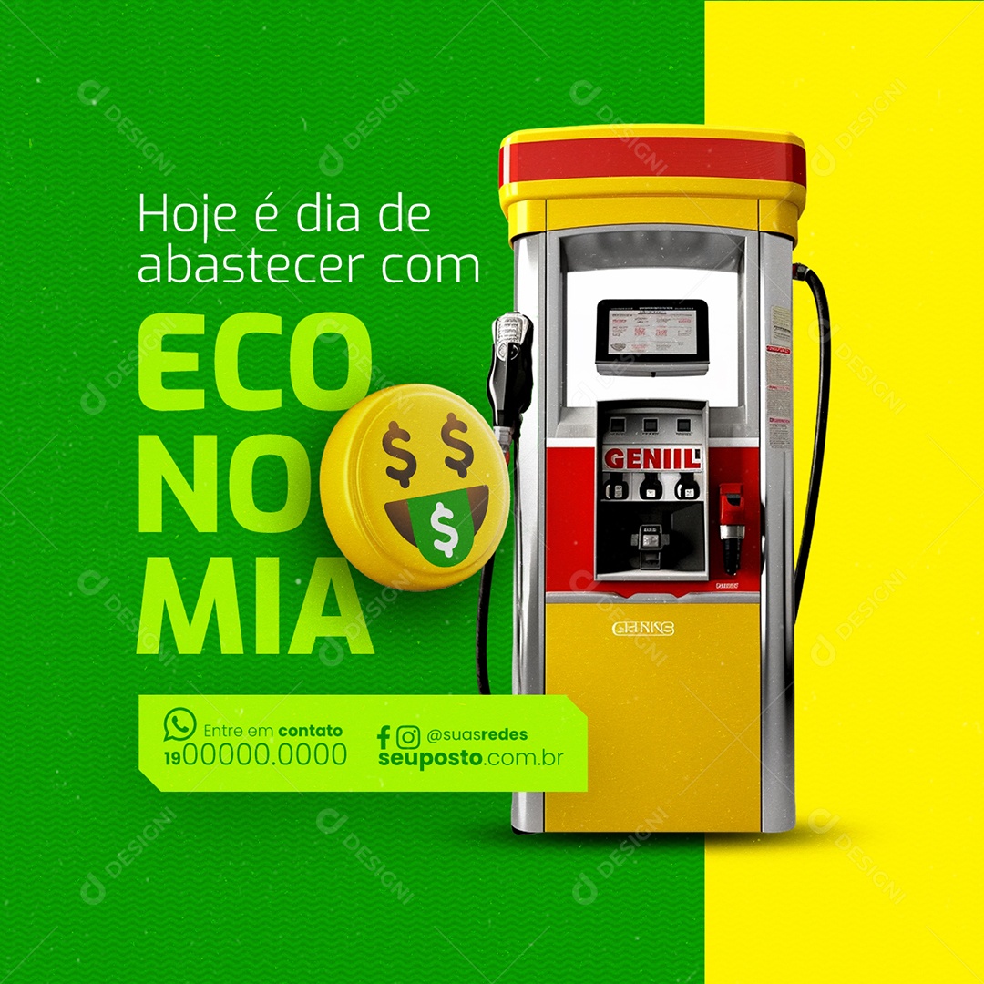 Posto de Gasolina Hoje é dia de abastecer com Economia Social Media PSD Editável