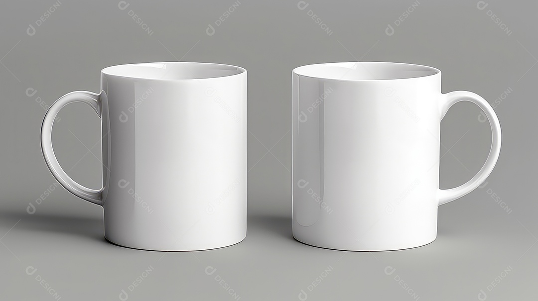 Caneca branca sobre uma mesa de madeira contra um fundo preto