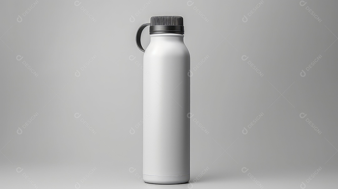 Garrafa plástica branca em branco sobre fundo cinza