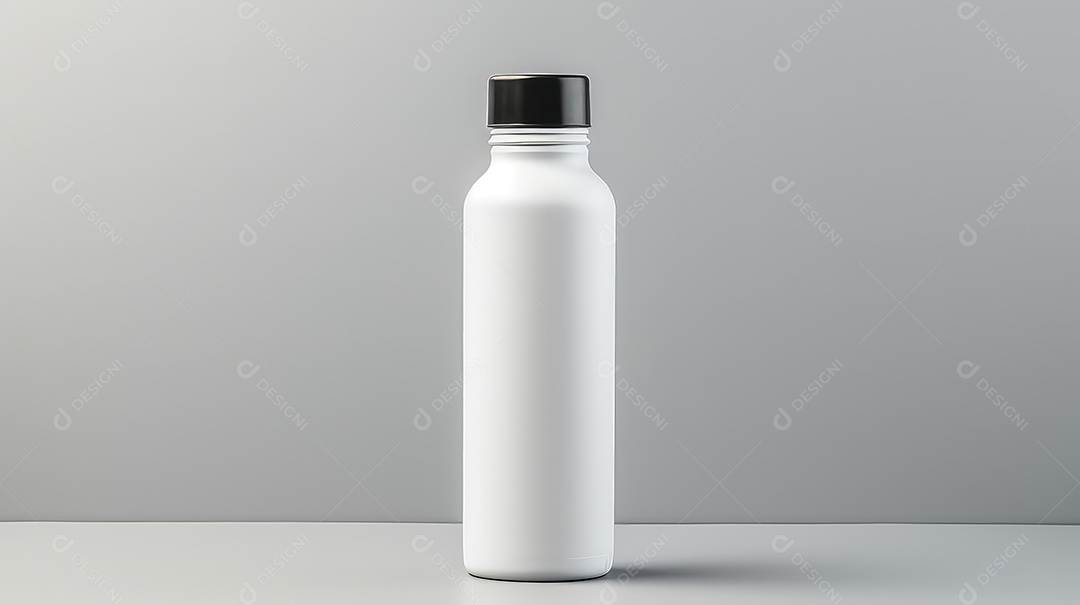 Garrafa branca transparente em branco sobre fundo cinza