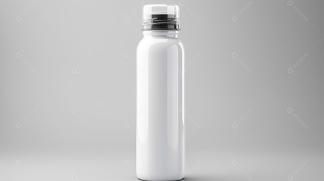 Garrafa branca transparente em branco sobre fundo cinza