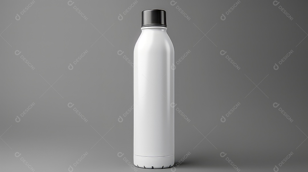 Garrafa branca transparente em branco sobre fundo cinza