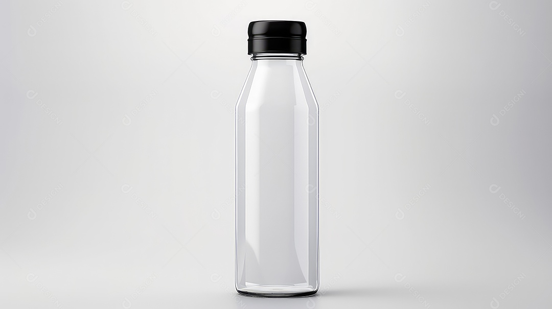 Garrafa branca transparente em branco sobre fundo cinza