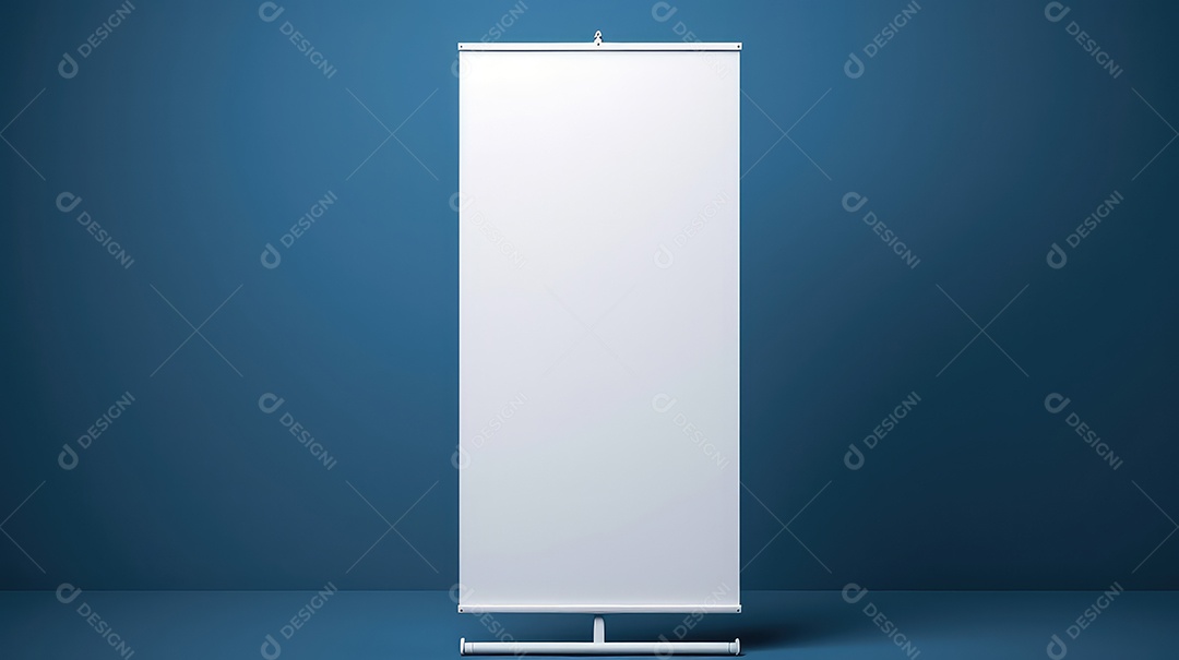 Suporte para banner roll up em branco na sala azul