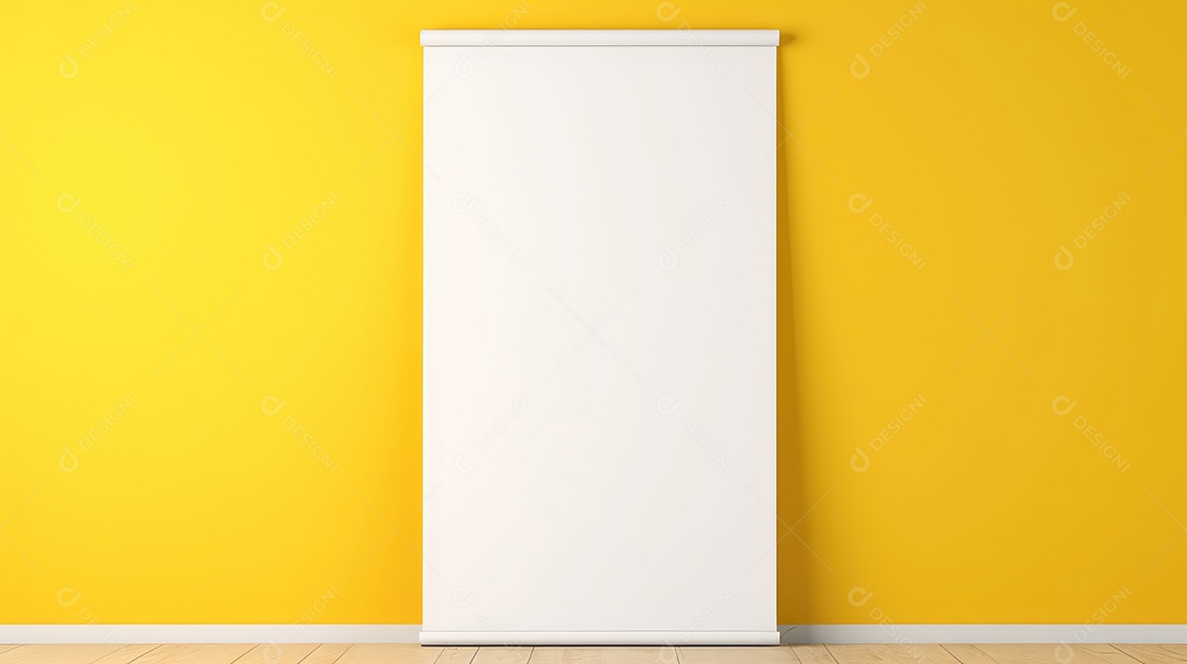 Maquete de standee rollup em branco sobre fundo amarelo