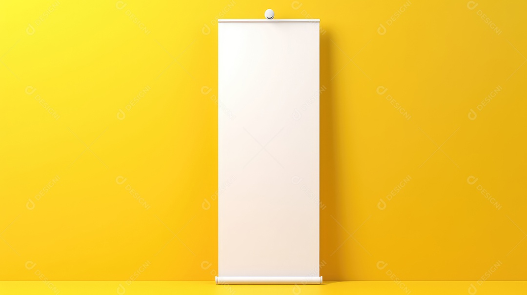 Maquete de standee rollup em branco sobre fundo amarelo