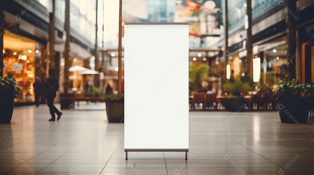 Banner rollup em branco no meio de uma estação