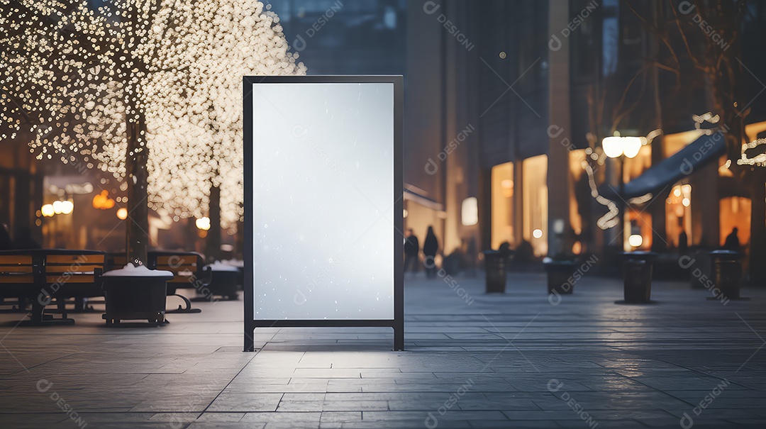 Banner rollup em branco no meio de uma estação