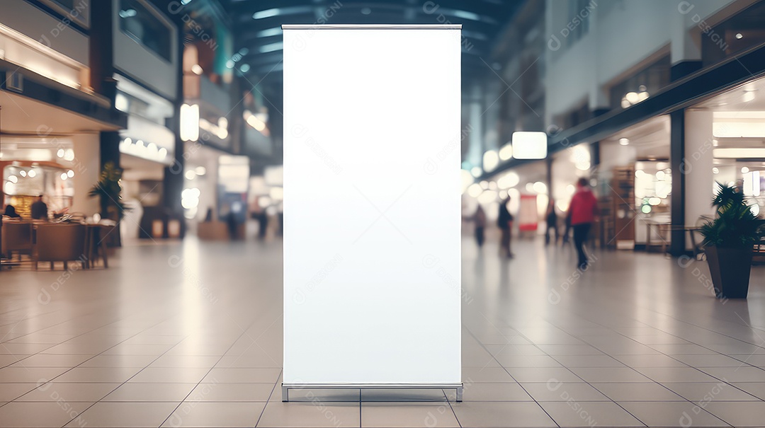 Banner rollup em branco no meio de uma estação