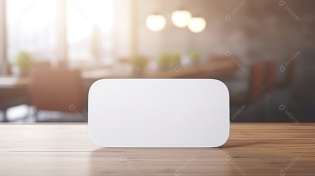 Cartão de visita branco em branco sobre uma mesa de madeira