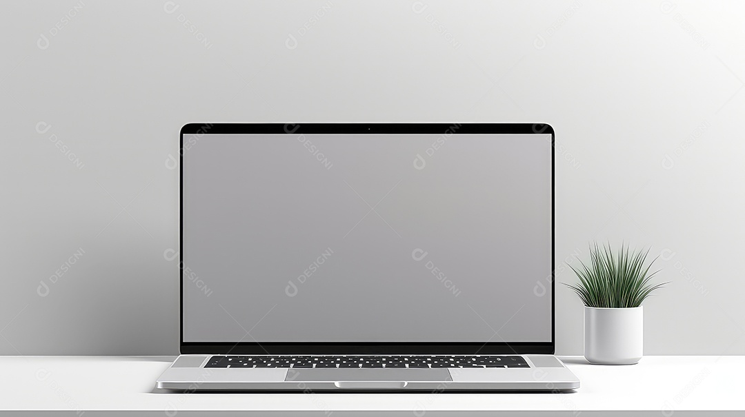 Maquete de laptop com tela em branco sobre mesa branca