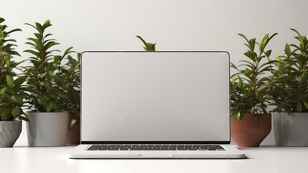 Maquete de laptop com tela em branco sobre mesa branca