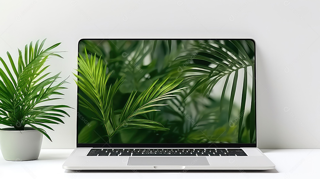 Maquete de laptop com tela em branco sobre mesa branca