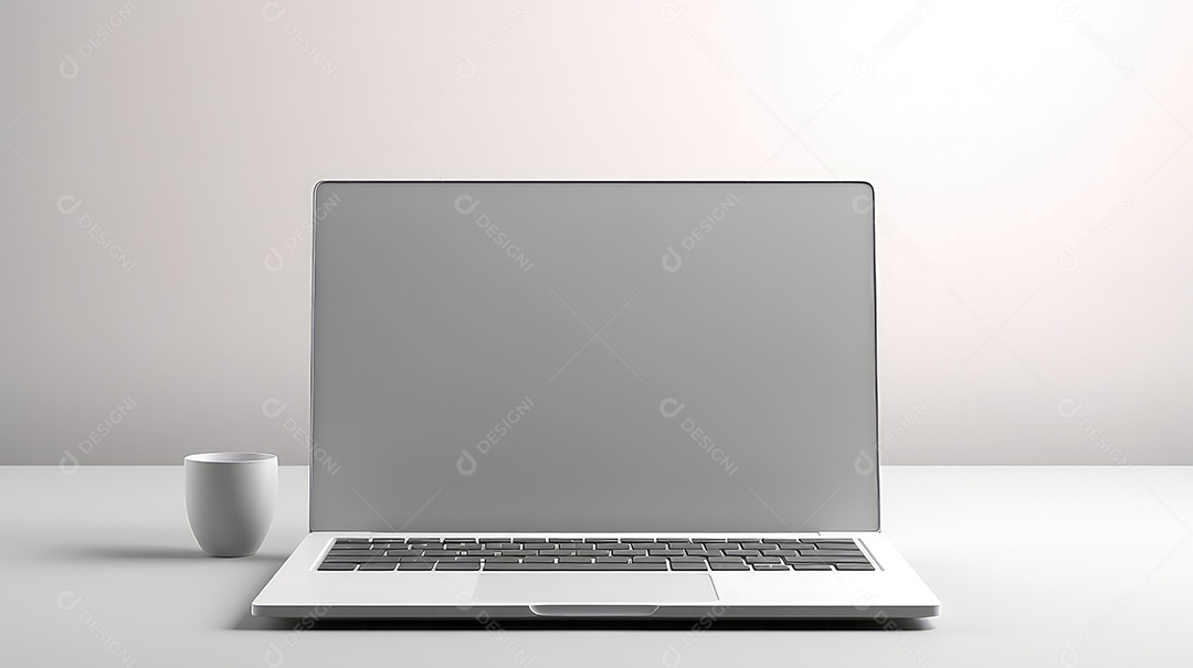 Maquete de laptop com tela em branco sobre mesa branca