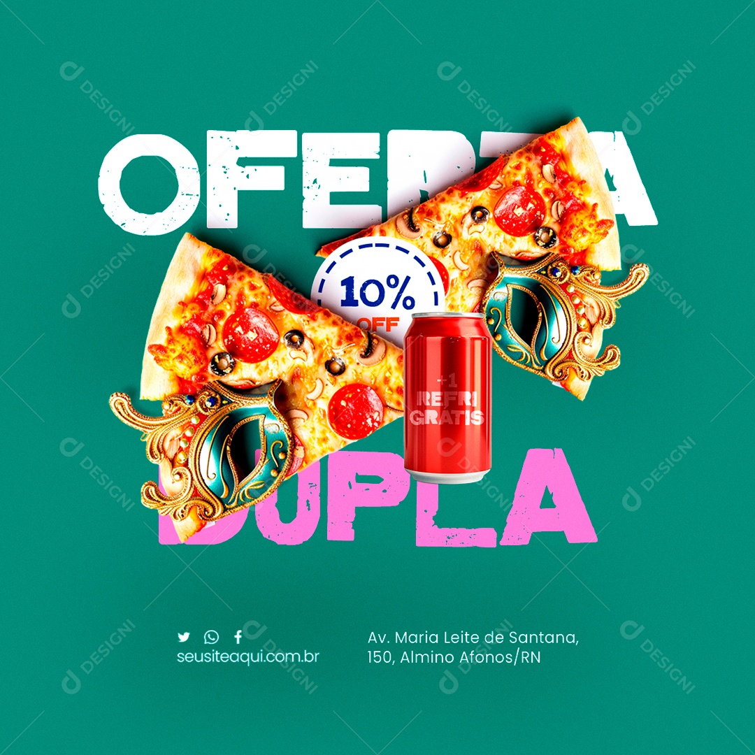 Carnaval Pizzaria Oferta 10% Off Dupla Pizza Refrigerante Social Media PSD Editável