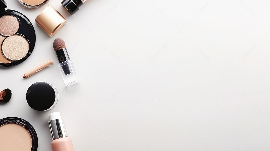 Coleção de produtos de maquiagem e cosméticos de beleza