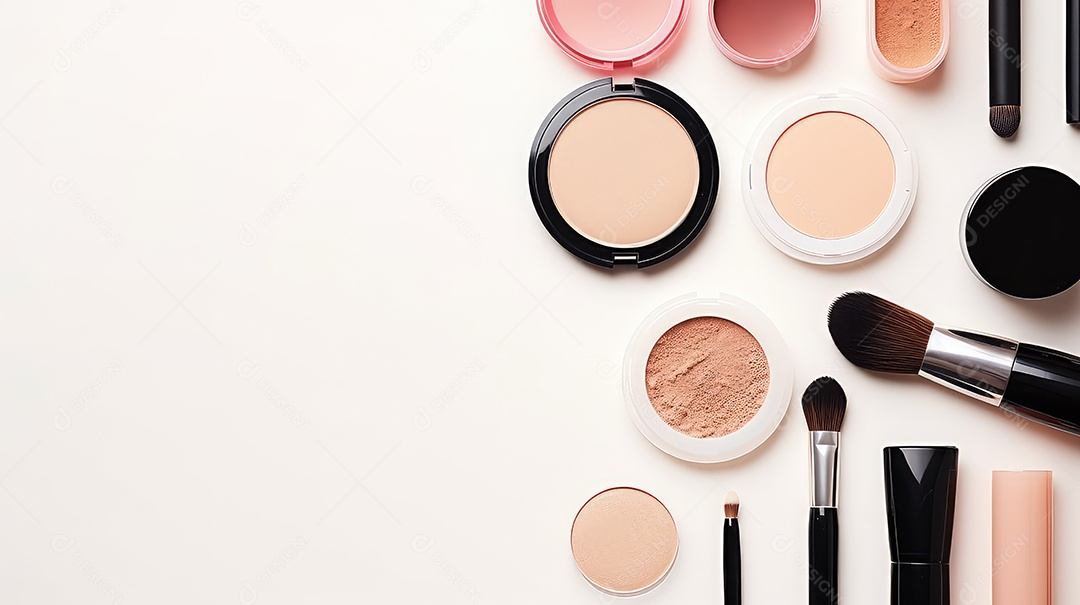 Coleção de produtos de maquiagem e cosméticos de beleza