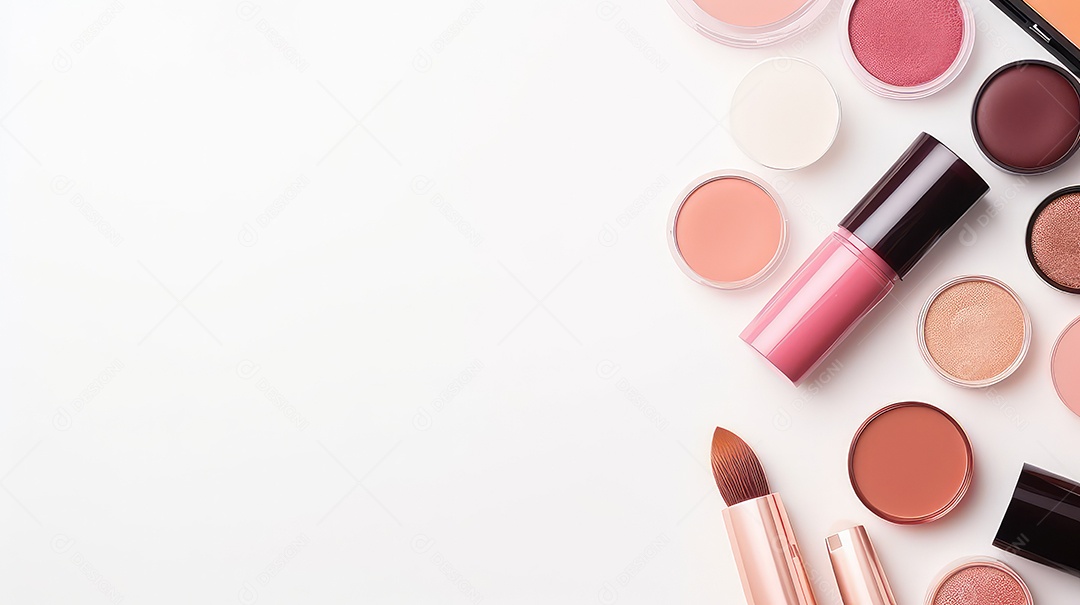 Coleção de produtos de maquiagem e cosméticos de beleza