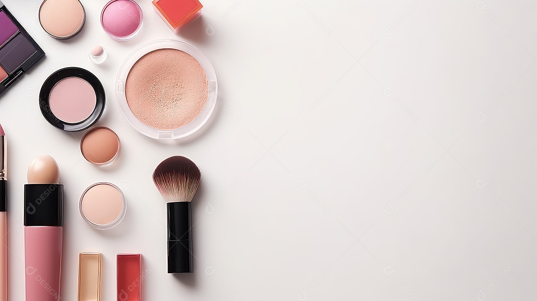 Coleção de produtos de maquiagem e cosméticos de beleza