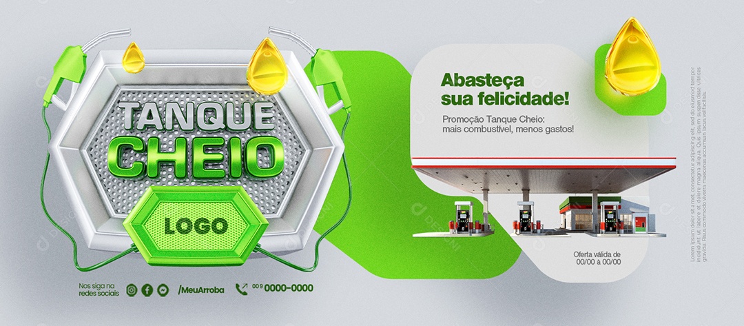 Banner Posto de Gasolina Tanque Cheio Abasteça sua felicidade Social Media PSD Editável
