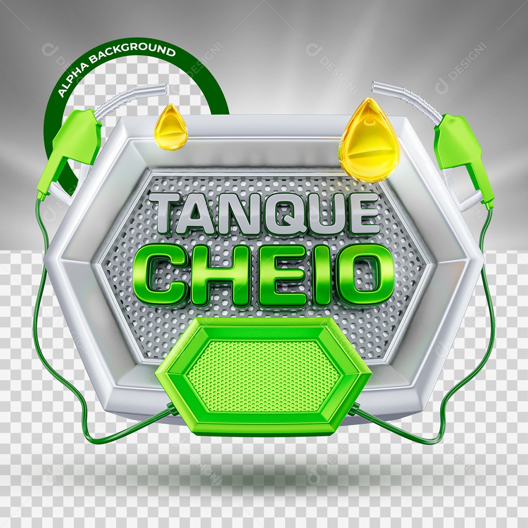 Tanque Cheio Selo 3D Cinza e Verde para Composição PSD