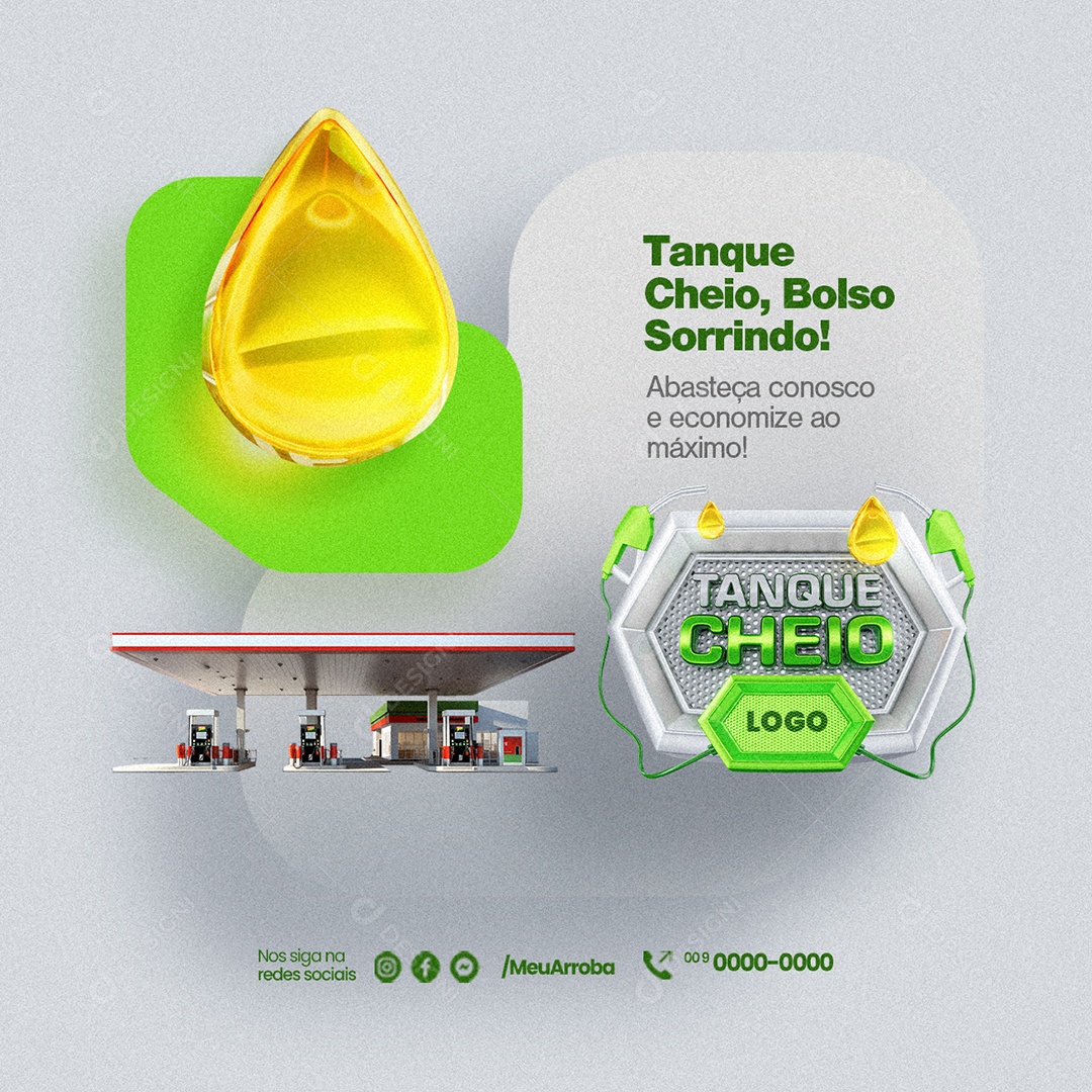 Posto de Gasolina Tanque Cheio Bolso Sorrindo Social Media PSD Editável