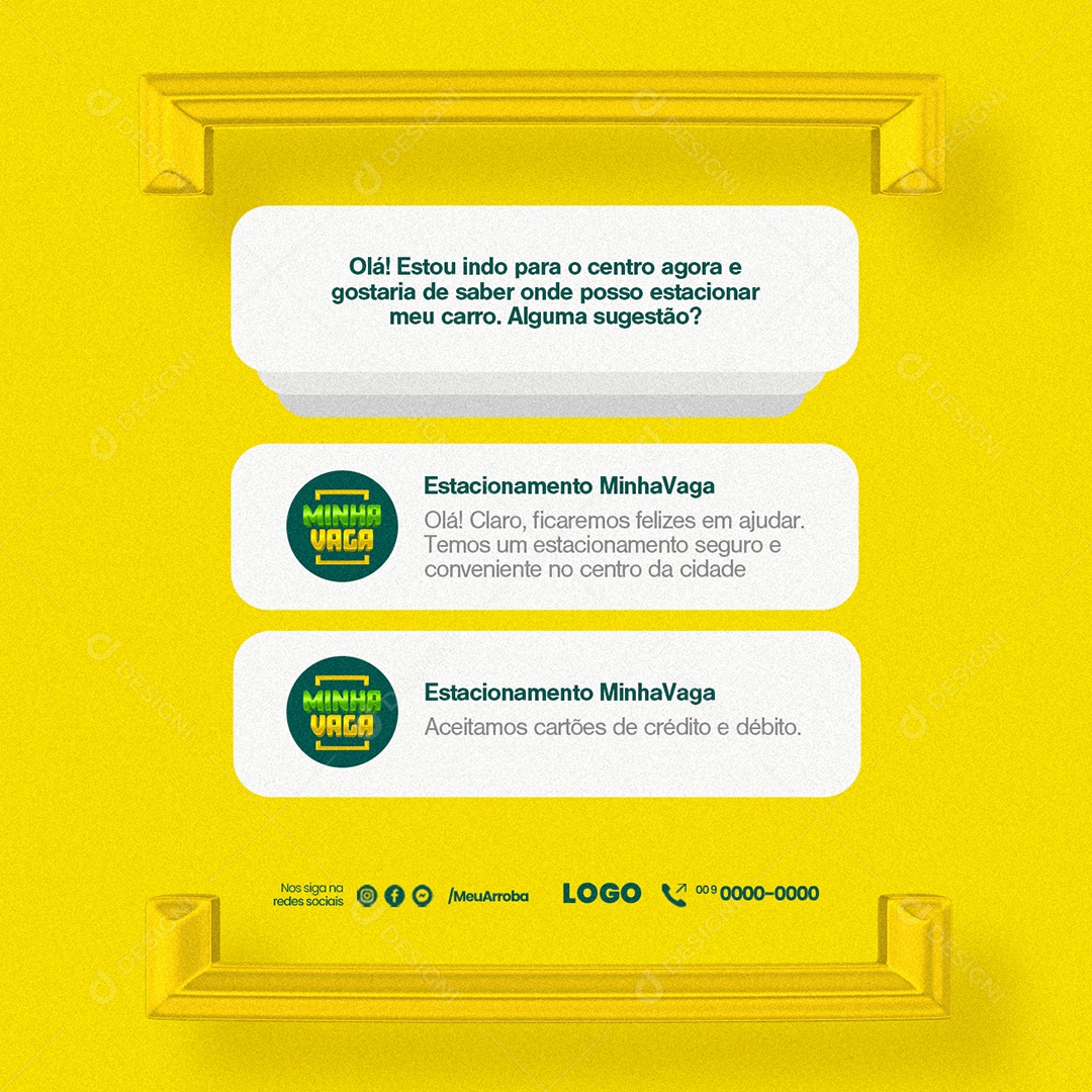 Estacionamento Minha Vaga Aceitamos cartões de crédito e débito Social Media PSD Editável