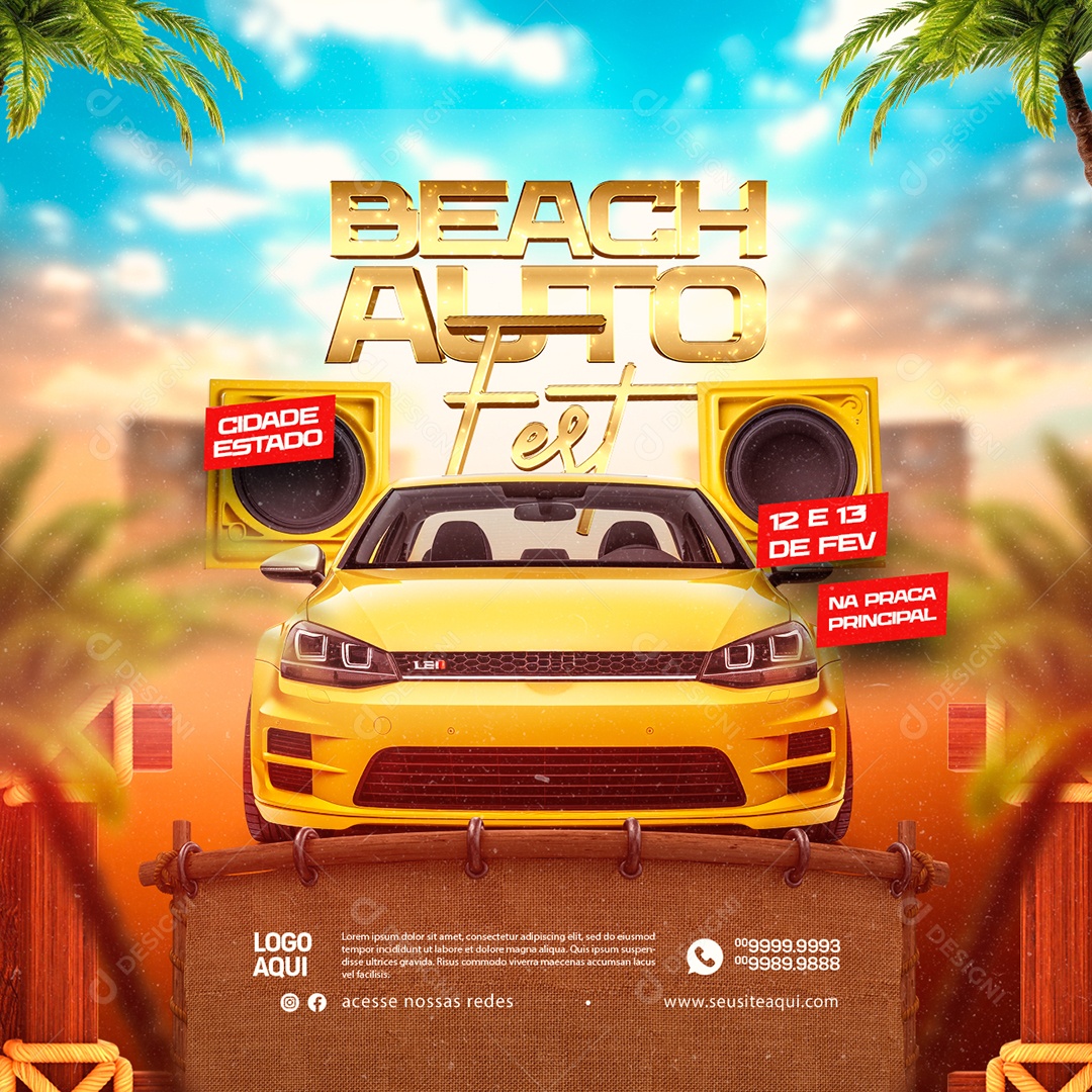 Som Automotivo Beach Auto Fest Social Media PSD Editável