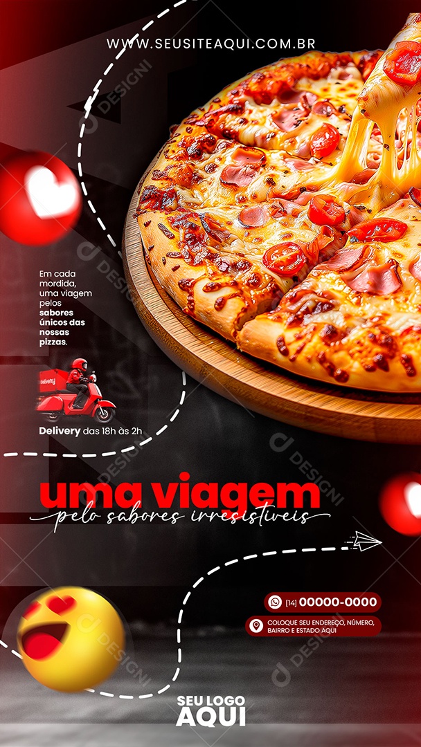 Story Em Cada Mordida uma Viagem pelo Sabores Únicos das Nossas Pizzas Social Media PSD Editável