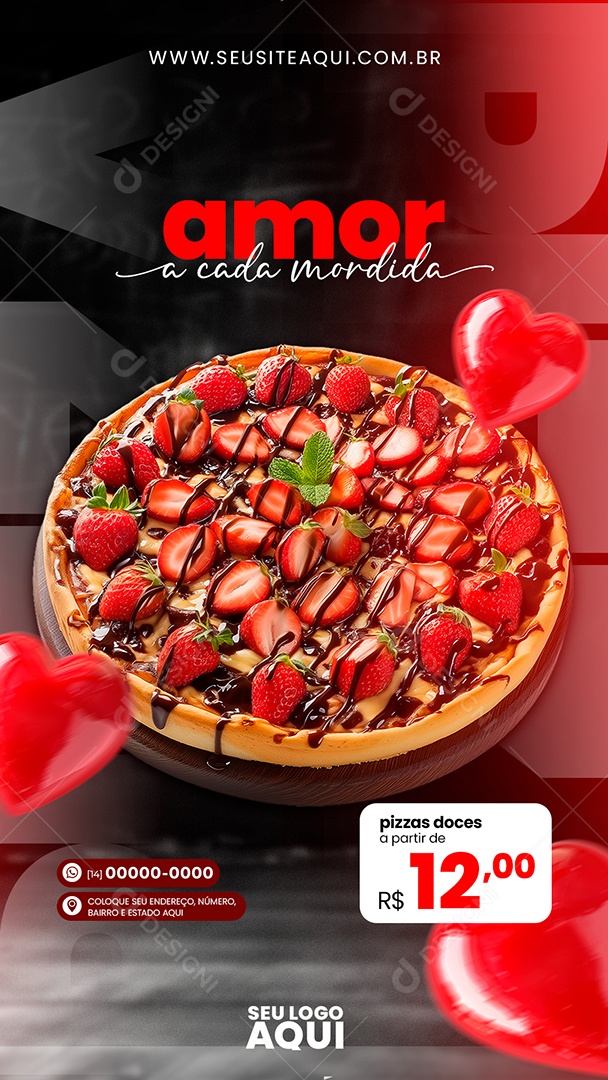 Story Amor a Cada Mordida Pizzas Doces Social Media PSD Editável