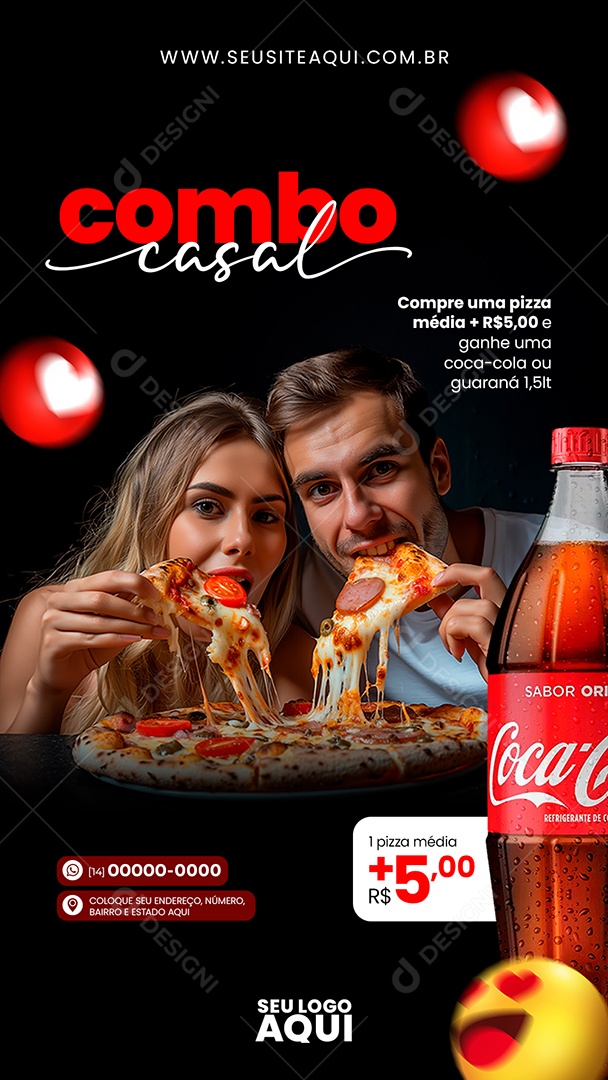 Story Combo Casal Compre uma Pizza Média Social Media PSD Editável