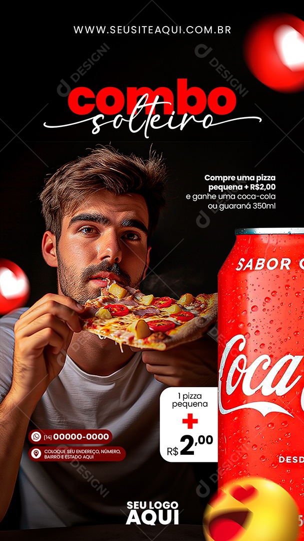 Story Combo Solteiro Compre uma Pizza Pequena Social Media PSD Editável