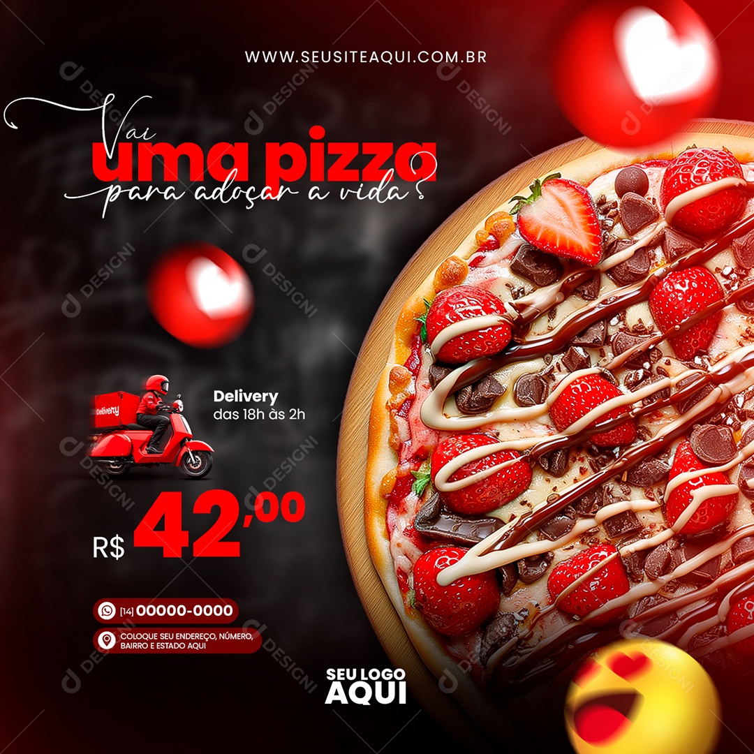 Feed Vai uma Pizza para Adoçar a Vida Social Media PSD Editável